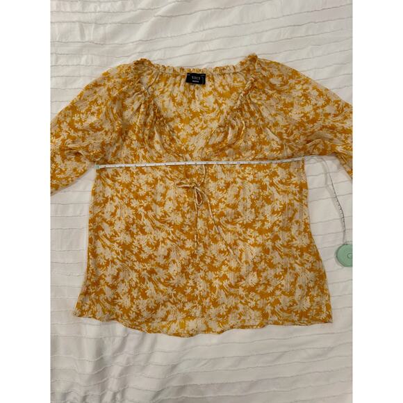 Vici Floral Long Sheer Blouse Women’s Medium Mustard Yellow Cottagecore Coquette - Picture 9 of 16